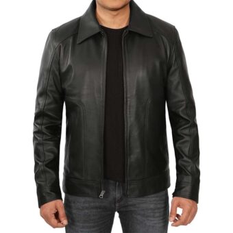 Black Leather Jacket for Men – Genuine Sheep Leather Stylish, Slim Fit, Biker Moto Style - Image 3
