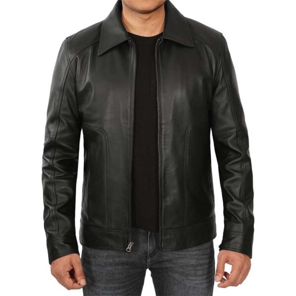 Black Leather Jacket for Men – Genuine Sheep Leather Stylish, Slim Fit, Biker Moto Style - Image 3