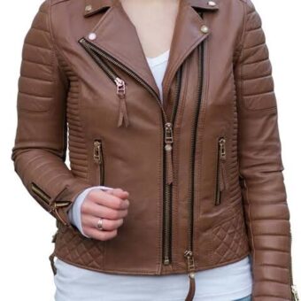 brown leather jacket women