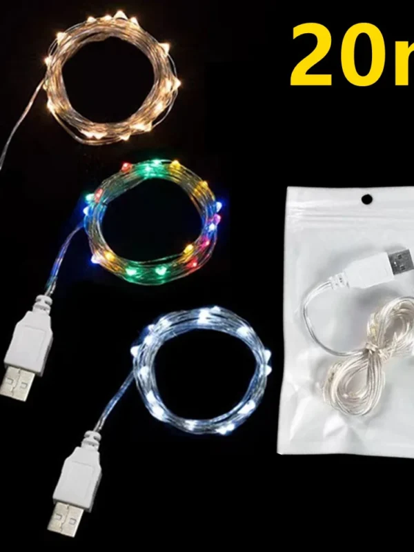USB LED Copper Wire Fairy Lights — Waterproof Garland, 3/10/20M