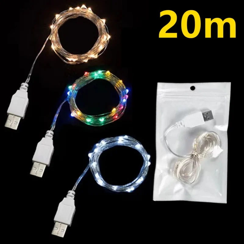 USB LED Copper Wire Fairy Lights — Waterproof Garland, 3/10/20M