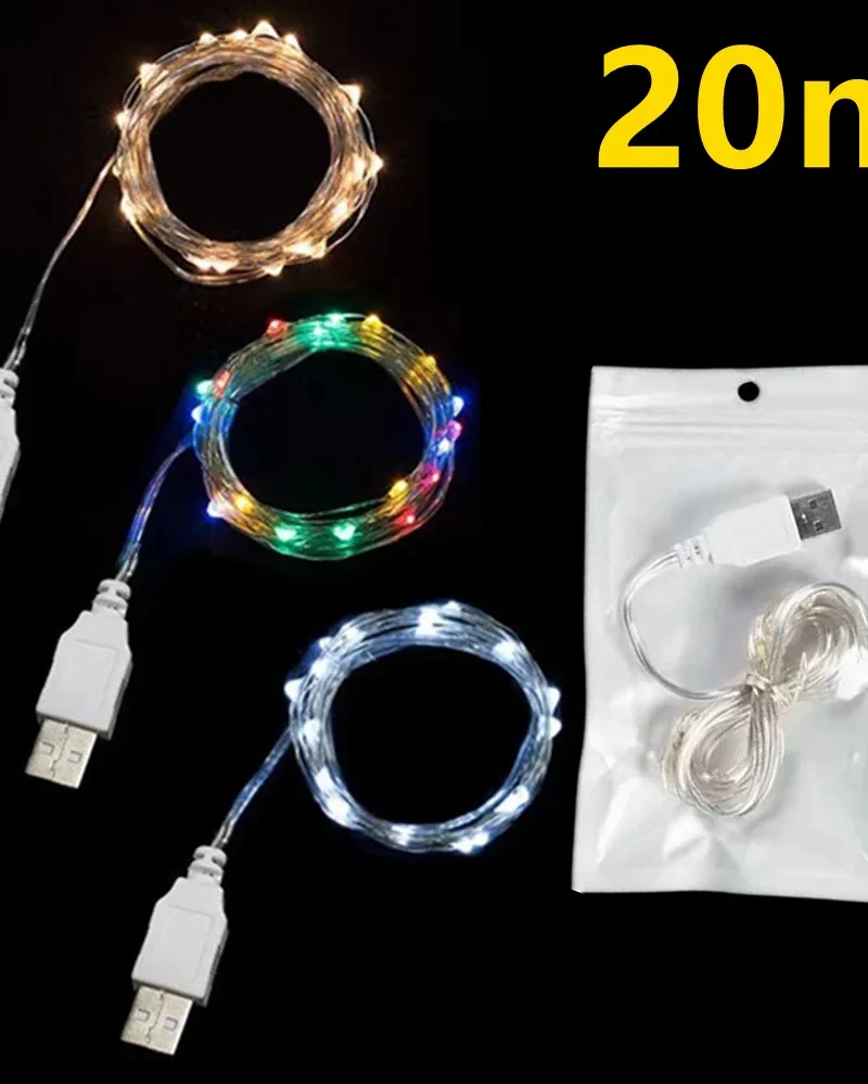 USB LED Copper Wire Fairy Lights — Waterproof Garland, 3/10/20M