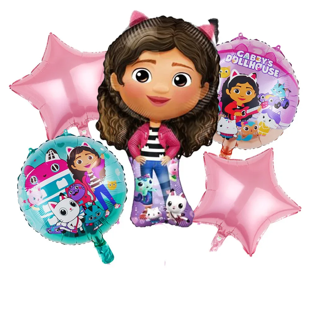 5pcs Children's Birthday Party Decoration Gabby Doll House Theme Gabby Doll House Aluminum Film Balloon Set Star Globos 1 5pcs Children's Birthday Party Decoration Gabby Doll House Theme Gabby Doll House Aluminum Film Balloon Set Star Globos
