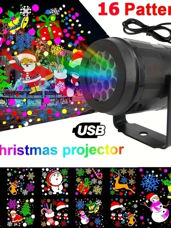 Snowflake Laser Projector Light — 16-Pattern Rotating Christmas Lights