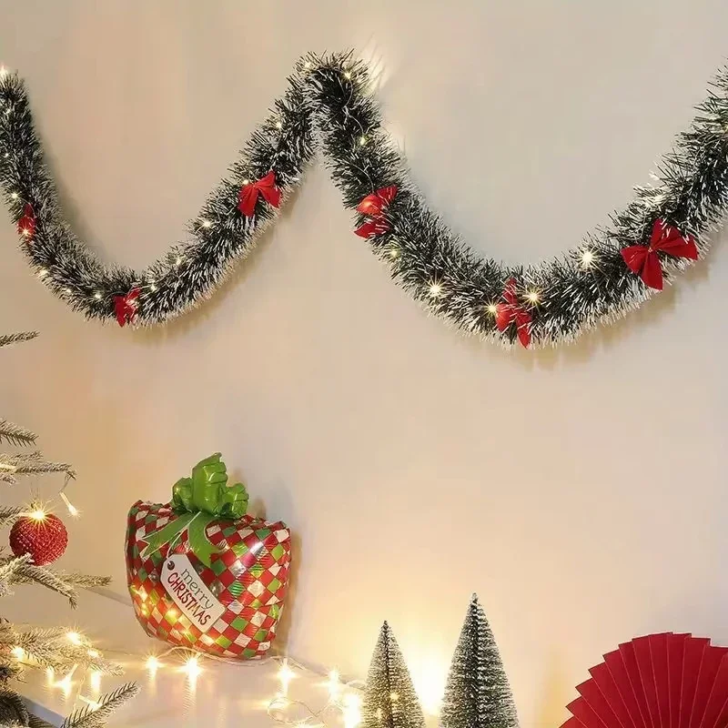 Christmas Tinsel Garland Artificial Christmas Garland With LED Lights Xmas Metallic Twist Hanging Garland Fireplace 2m 1 Christmas Tinsel Garland Artificial Christmas Garland With LED Lights Xmas Metallic Twist Hanging Garland Fireplace 2m