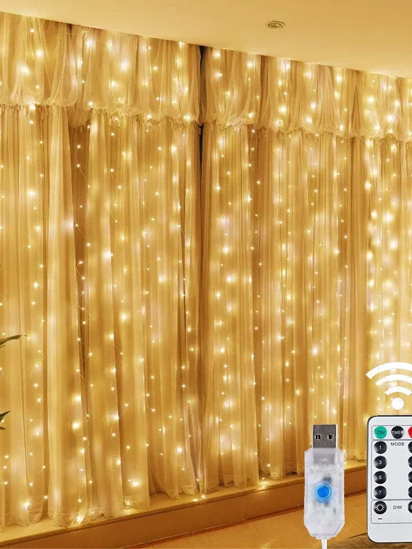 LED Fairy Curtain String Lights — 8 Modes, USB, Remote Control