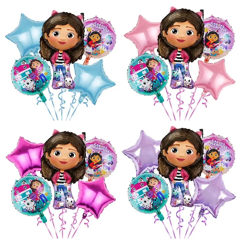 5pcs Children's Birthday Party Decoration Gabby Doll House Theme Gabby Doll House Aluminum Film Balloon Set Star Globos 2 5pcs Children's Birthday Party Decoration Gabby Doll House Theme Gabby Doll House Aluminum Film Balloon Set Star Globos - Image 2