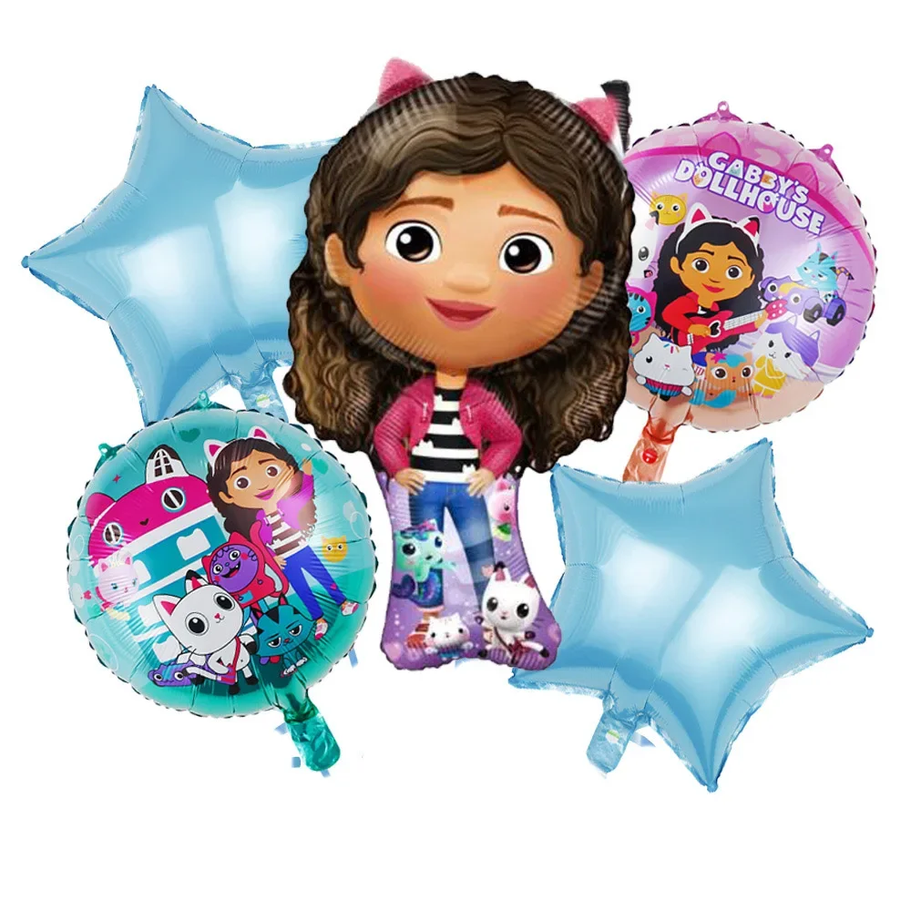 5pcs Children's Birthday Party Decoration Gabby Doll House Theme Gabby Doll House Aluminum Film Balloon Set Star Globos 3 5pcs Children's Birthday Party Decoration Gabby Doll House Theme Gabby Doll House Aluminum Film Balloon Set Star Globos - Image 3