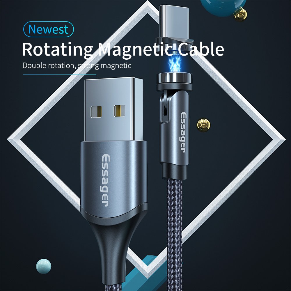 Essager Rotate Magnetic Cable 360 Degree USB Type C Charging Cable Fast Charging Magnet Charger 540 Rotate Micro Magnetic Cable - Image 2