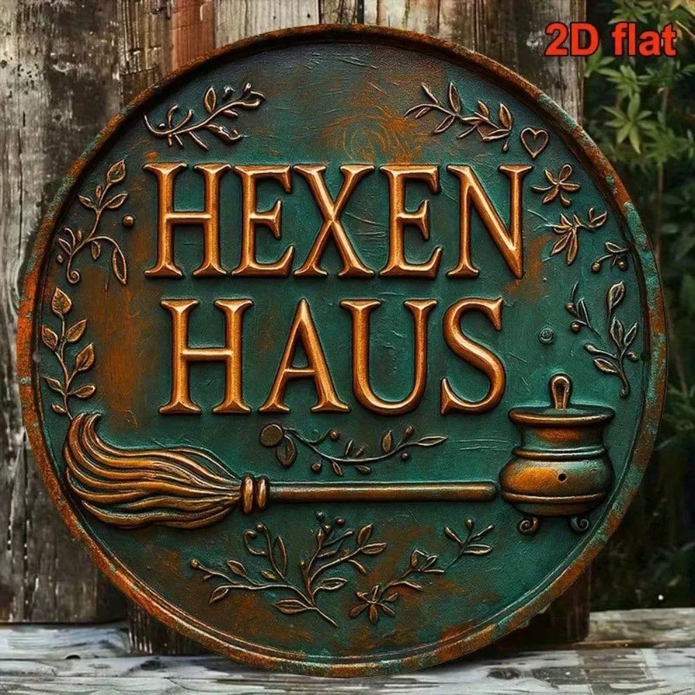 Vintage Witch’s House Round Aluminum Sign – 8 Inch Gothic Halloween Wall Art - Image 6