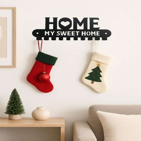 2-in-1 Halloween & Christmas Wall Key Holder – Rustic Entryway Organizer with Iron Hooks