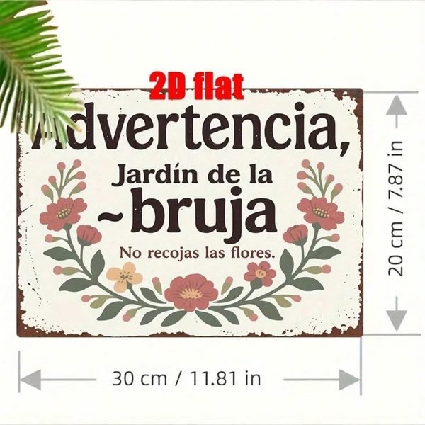 Jardín de la Bruja Metal Sign – Spanish Witch Garden Floral Wall Decor - Image 4
