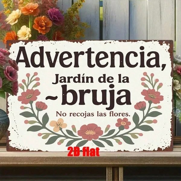 Jardín de la Bruja Metal Sign – Spanish Witch Garden Floral Wall Decor