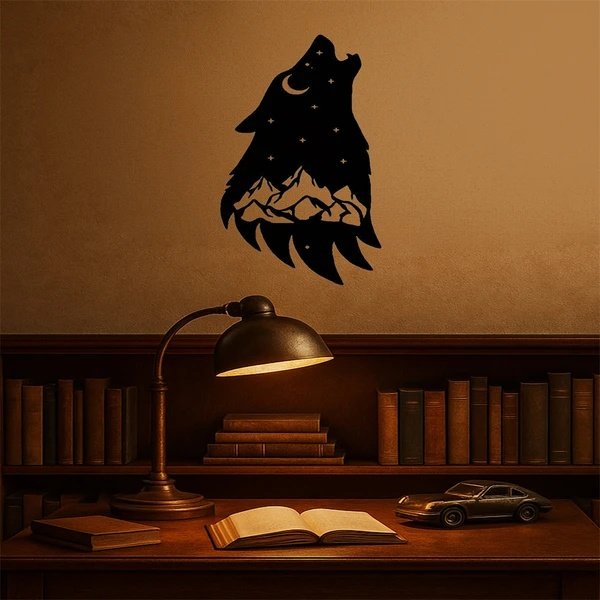 Gothic Howling Wolf Metal Wall Art – Black Dark Academia Decor for Living Room, Bedroom & Office