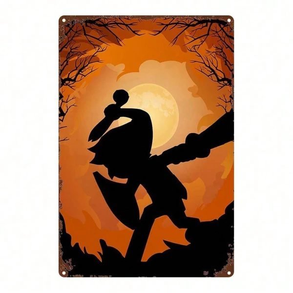 Halloween Silhouette Tin Sign – 8 Inch Spooky Wall Decor