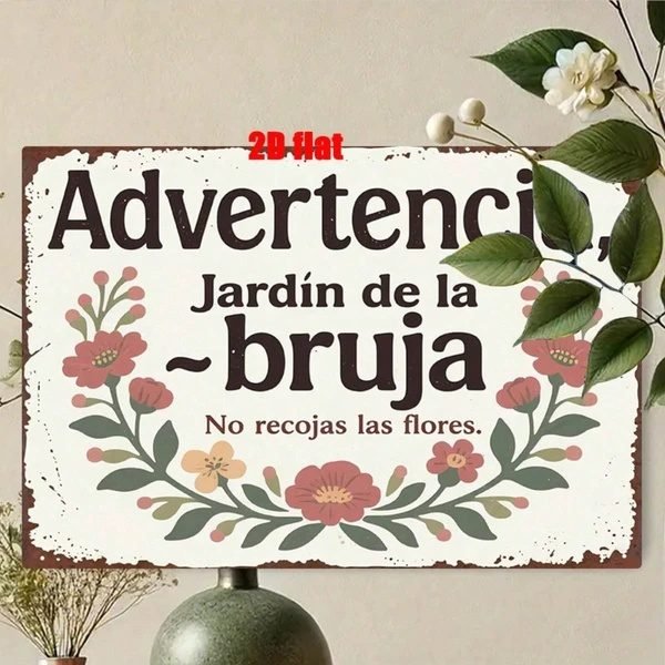 Jardín de la Bruja Metal Sign – Spanish Witch Garden Floral Wall Decor - Image 2