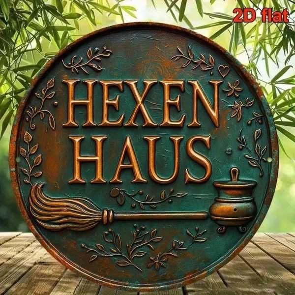 Vintage Witch’s House Round Aluminum Sign – 8 Inch Gothic Halloween Wall Art - Image 3