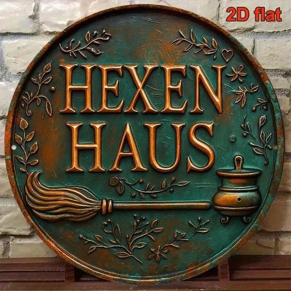 Vintage Witch’s House Round Aluminum Sign – 8 Inch Gothic Halloween Wall Art - Image 4