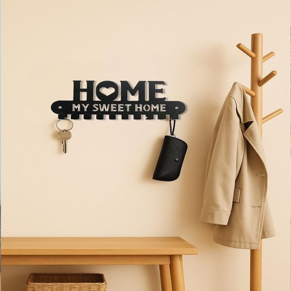 2-in-1 Halloween & Christmas Wall Key Holder – Rustic Entryway Organizer with Iron Hooks - Image 2