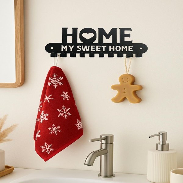 2-in-1 Halloween & Christmas Wall Key Holder – Rustic Entryway Organizer with Iron Hooks - Image 3