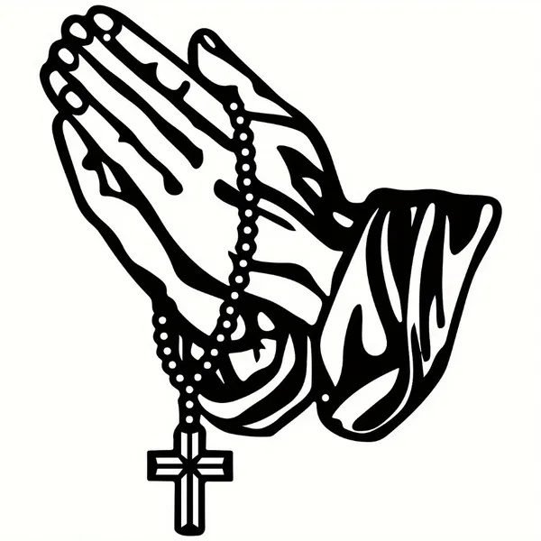 Black Metal Praying Hands Wall Art – Rosary Cross Faith Decor - Image 5