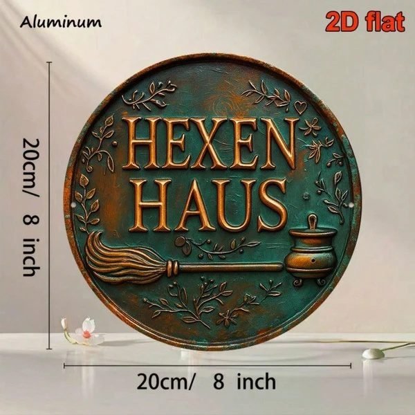 Vintage Witch’s House Round Aluminum Sign – 8 Inch Gothic Halloween Wall Art - Image 5